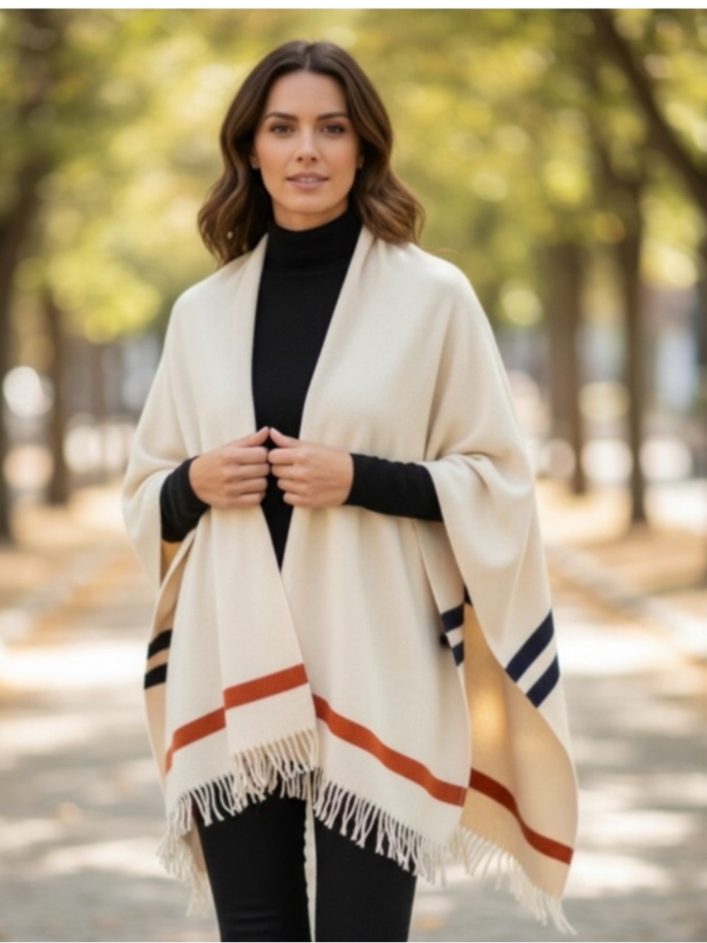rag & bone - Women's Stripe Wool Blend poncho. Sweater Jacket. Cream. Size is OS
